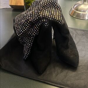 Black Rhinestone Embellished Boots